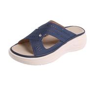 Women's Modern Cutout Platform Slide Sandals Cross Strap Open Toe Thick Sole Comfort Shoes for Walking Travel Park Everyday Use Blue 6.0