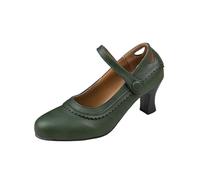 Women's Modern Dance Shoes Indoor Dance Shoes Friendship Square Dance National Standard with Medium Heel, Green, 2/2.5 UK