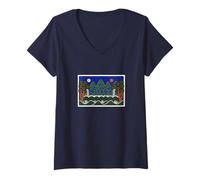 Womens Modern Interpretation of Korean Sun Moon Five Peaks Design V-Neck T-Shirt