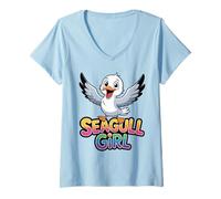 Women's Modern Marine Bold Waterfront Bird Lovely Elegant Seagull V-Neck T-Shirt