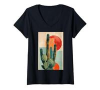 Womens Modern Succulent Cactus Blooms in Bold Geometric Desert Hues V-Neck T-Shirt