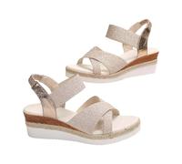 Women's Modern Summer Sandals Platform Beach Shoes Leather Outsole Roman Sandals with Cross Strap Soft Sole Tear-resistant, Gold, 9 UK