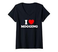 Women's Mogging Heart Funny Cute Mog Flex Frame Looks Max Joke Meme V-Neck T-Shirt