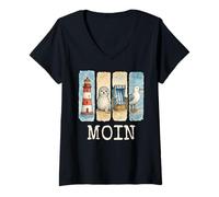 Womens Moin Lighthouse Seal Beach Chair Seagull V-Neck T-Shirt