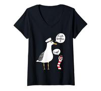 Womens Moin Löppt Saying Seagull Funny Gift North Fish Buns V-Neck T-Shirt