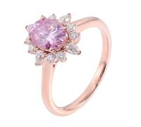 Womens Moissanite Rings, Rustic Wedding Band 14K Rose Gold Flower with 2Ct Pink Oval Moissanite Size N 1/2