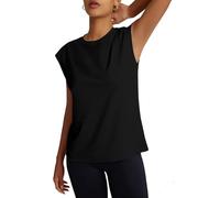 Women's Moisture Wicking Athletic Shirts - Tennis & Pickleball Tops, Quick Dry Gym Workout Exercise Tee with Cap Sleeve, Black, M