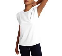 Women's Moisture Wicking Athletic Shirts - Tennis & Pickleball Tops, Quick Dry Gym Workout Exercise Tee with Cap Sleeve, White, M