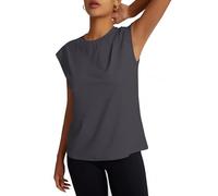 Women's Moisture Wicking Athletic Shirts - Tennis & Pickleball Tops, Quick Dry Gym Workout Exercise Tee with Cap Sleeve, Dark Grey, S