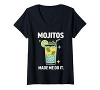 Women's Mojitos Made Me Do It Cocktail Lime Mints V-Neck T-Shirt