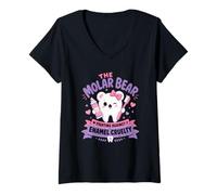 Women's Molar Bear Dentist Fighting Against Enamel Cruelty Pun Teeth V-Neck T-Shirt