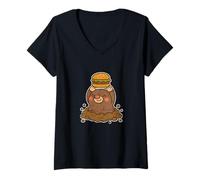 Womens Mole Burger Victory Cartoon V-Neck T-Shirt