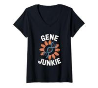 Womens Molecular Biology Gene Junkie Vintage DNA Illustration V-Neck T-Shirt