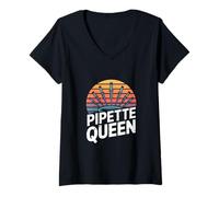 Womens Molecular Biology Pipette Queen Retro V-Neck T-Shirt