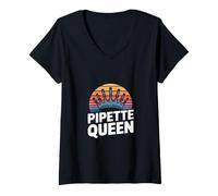 Womens Molecular Biology Pipette Queen Retro V-Neck T-Shirt