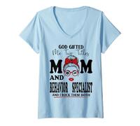 Women's Mom and Behavior Specialist Mothers Day Double Blessing V-Neck T-Shirt