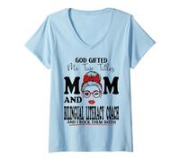 Women's Mom and Bilingual Literacy Coach Blessed Mothers Day V-Neck T-Shirt