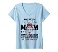 Women's Mom and Chief Learning Officer Mothers Day Double Blessing V-Neck T-Shirt