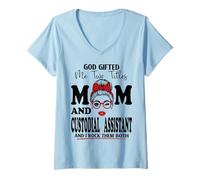 Women's Mom and Custodial Assistant Mothers Day Double Blessing V-Neck T-Shirt
