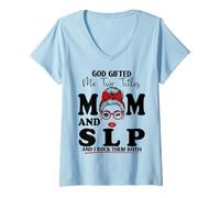 Women's Mom and SLP Speech-Language Pathologist Mothers Day V-Neck T-Shirt