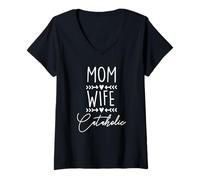 Womens Mom Boss Shirt | Funny MOM Wife CATAHOLIC Funny Cat V-Neck T-Shirt