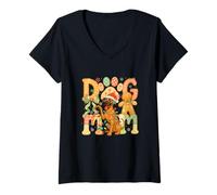 Womens Mom Cute Dog Owner Christmas Santa Great Dane Gingerbread V-Neck T-Shirt