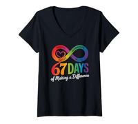 Womens Mom dad 67 Days Making A Difference Autism Teacher Support V-Neck T-Shirt