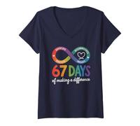 Womens Mom Dad 67 Days Making A Difference Autism Teacher V-Neck T-Shirt