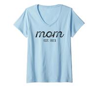 Women's Mom Est 1973 Custom Mom Personalized Mother’s Day Customized V-Neck T-Shirt