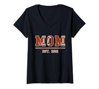 Womens Mom Est. 2001 Funny Sports Year Established Mother Retro V-Neck T-Shirt