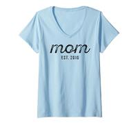 Women's Mom Est 2010 Custom Mom Personalized Mother’s Day Customized V-Neck T-Shirt