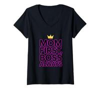 Women's Mom First, Boss Always Working Moms Simple Quote Women´s Day V-Neck T-Shirt