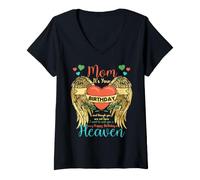 Women's Mom Happy Birthday to Angel in Heaven Heart Wing V-Neck T-Shirt