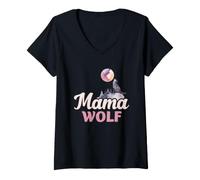 Women's Mom Mama Wolf Full Moon Mother Quote Graphic V-Neck T-Shirt