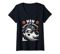 Womens Mom Manager of Mischief Funny Halloween Mother Matching Fami V-Neck T-Shirt