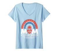 Womens Mom of a Heart Warrior Leopard Rainbow V-Neck T-Shirt