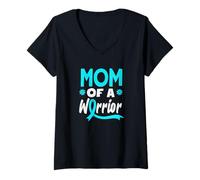Womens Mom of A Warrior Cervical Cancer Support V-Neck T-Shirt