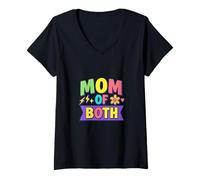 Womens Mom of Both Mothers Day Boy Mom Girl Mom Mama Mommy V-Neck T-Shirt