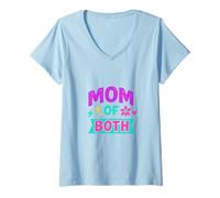 Womens Mom of Both Mothers Day Boy Mom Girl Mom Mama Mother V-Neck T-Shirt