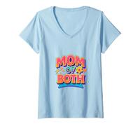 Womens Mom of Both Mothers Day Boy Mom Girl Mom Mama Mother V-Neck T-Shirt
