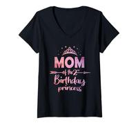 Womens Mom Of The 2nd Birthday Princess Girl 2 Years Old B-day V-Neck T-Shirt