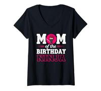 Womens Mom of The Birthday Ninja Funny Girl Ninja Birthday V-Neck T-Shirt