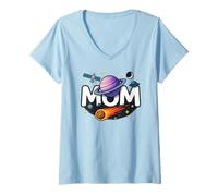 Women's Mom Outer Space Galaxy Birthday Girl 1st Trip Around The Sun V-Neck T-Shirt