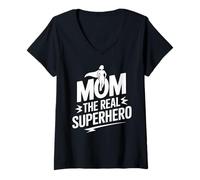 Women's Mom The Real Superhero Funny Mother Design V-Neck T-Shirt