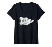 Women's Mom to Be est 2027 Mama Loading New Mommy Flag Bows V-Neck T-Shirt