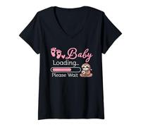 Women's Mom to Be Sloth Baby Loading Pregnancy Humor V-Neck T-Shirt