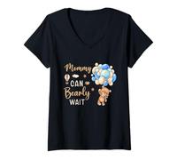 Womens Mommy Can Bearly Wait Bear Gender Neutral Boy Baby Shower V-Neck T-Shirt
