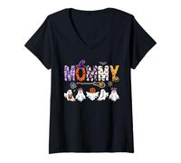 Womens Mommy Halloween Boo Ghost Horror Costume Family Funny Party V-Neck T-Shirt