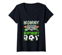 Womens Mommy of The Birthday Boy Soccer Family Matching Party V-Neck T-Shirt