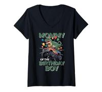 Womens Mommy of The Birthday Party Outfit Monster Truck Mom V-Neck T-Shirt